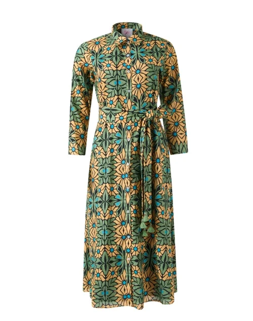 Everyday Wrap Dress with Adjustable Belt​ Multi Floral Print Cotton Shirt Dress