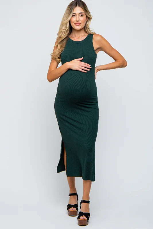 Maternity dress for a baby's baptism Forest Green Ribbed Maternity Side Slit Tank Dress Maternity dress for a baby's baptism Forest Green Ribbed Maternity Side Slit Tank Dress