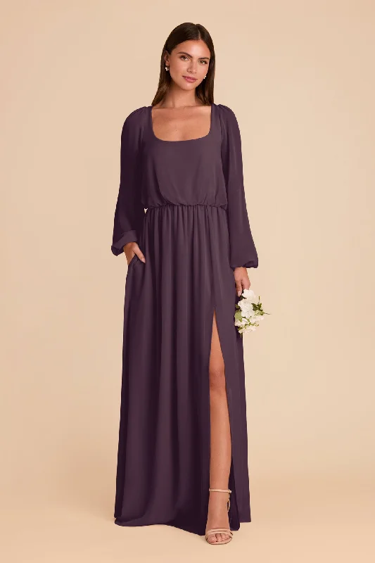Maternity dress for a baby's first visit to the meditation garden Eloise Chiffon Dress - Plum Maternity dress for a baby's first visit to the meditation garden Eloise Chiffon Dress - Plum