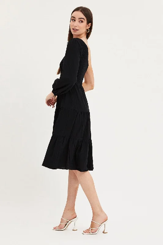 Midi dresses with empire waists for a flattering maternity option Black Dress One Shoulder Midi Midi dresses with empire waists for a flattering maternity option Black Dress One Shoulder Midi