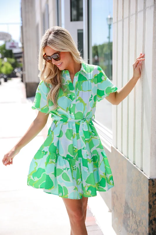 Everyday Dress with Removable Accessories for Customization More Than Gorgeous Green Floral Mini Dress Everyday Dress with Removable Accessories for Customization More Than Gorgeous Green Floral Mini Dress