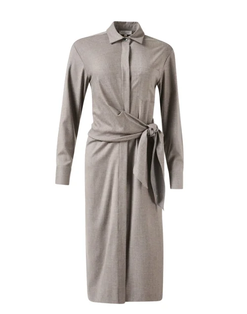 Everyday Dress with Thermal Insulation for Cold Weather Ladispoli Taupe Knit Shirt Dress Everyday Dress with Thermal Insulation for Cold Weather Ladispoli Taupe Knit Shirt Dress