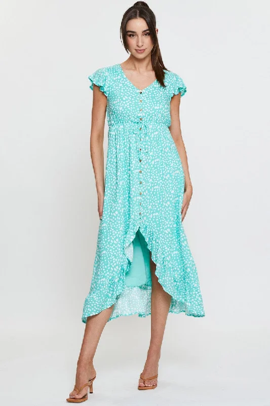 Midi dresses with abstract art prints for an artistic statement Geo Print Midi Dress Short Sleeve