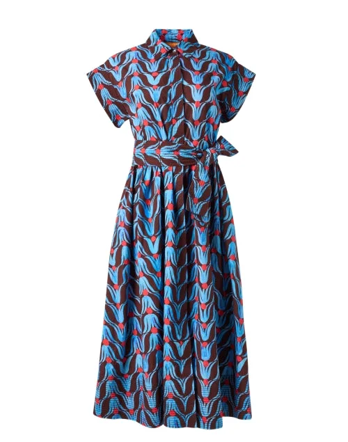Everyday Dress with Bell Sleeves for a Dramatic Look Multi Tulip Print Shirt Dress Everyday Dress with Bell Sleeves for a Dramatic Look Multi Tulip Print Shirt Dress