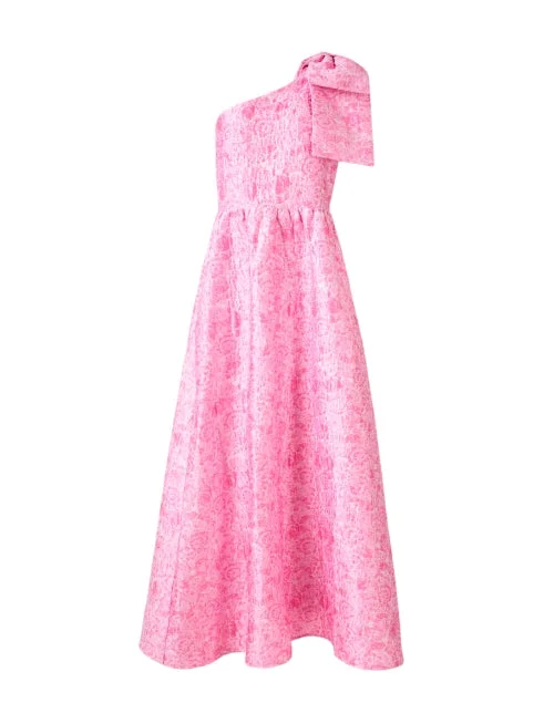 Everyday Dress with Square Neck for a Modern Style​ Caroline Pink Jacquard Dress