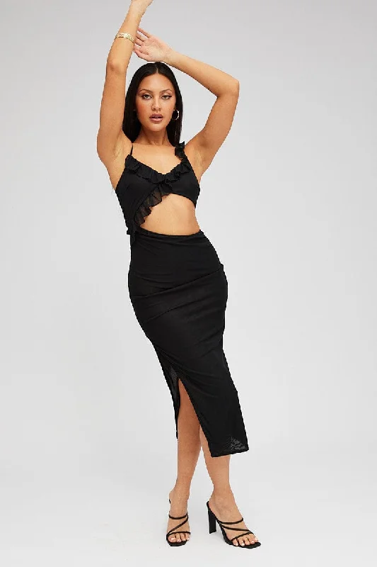 Plaid midi dresses for a fall - themed family gathering Black Midi Dress Asymmetric Ruffle Cut Out Plaid midi dresses for a fall - themed family gathering Black Midi Dress Asymmetric Ruffle Cut Out