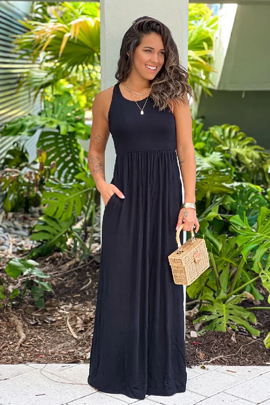  Black Maxi Dress with Pockets