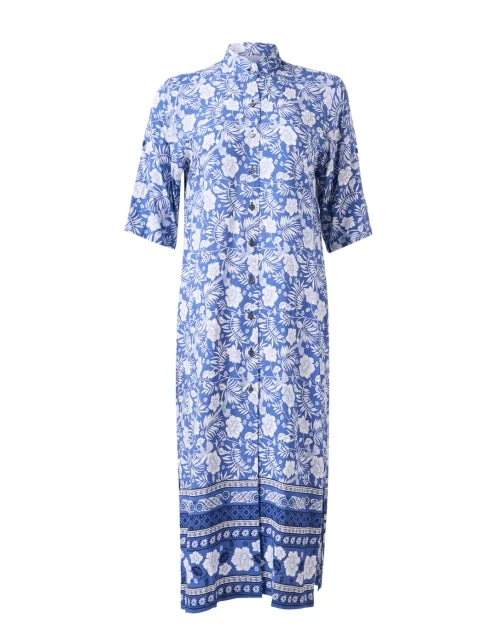 Day Break Blue Floral Print Shirt Dress