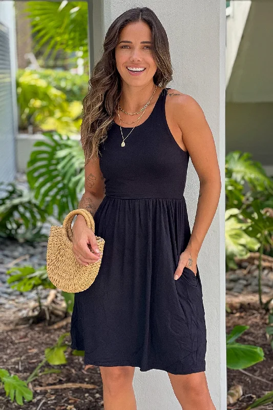 Everyday T - shirt Dress for Teens with Graphic Prints Black Racerback Short Dress with Pockets Everyday T - shirt Dress for Teens with Graphic Prints Black Racerback Short Dress with Pockets