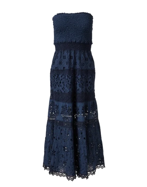 Everyday Dress with Belted Waist for Definition Navy Embroidered Cotton Eyelet Dress Everyday Dress with Belted Waist for Definition Navy Embroidered Cotton Eyelet Dress