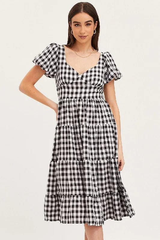 Maxi - inspired midi dresses with flowing fabrics for a beachy vibe Check Midi Dress Short Sleeve Evening Maxi - inspired midi dresses with flowing fabrics for a beachy vibe Check Midi Dress Short Sleeve Evening