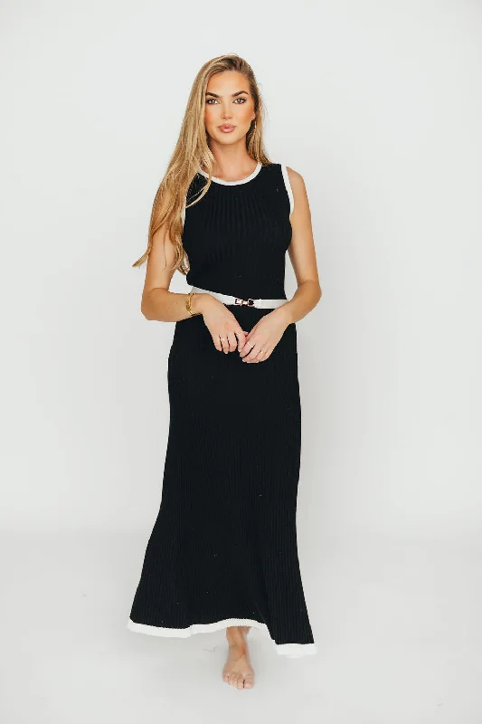 Midi dresses with polka dot prints for a playful summer outfit Drew Sleeveless Ribbed Knit Midi Dress in Black/White Midi dresses with polka dot prints for a playful summer outfit Drew Sleeveless Ribbed Knit Midi Dress in Black/White