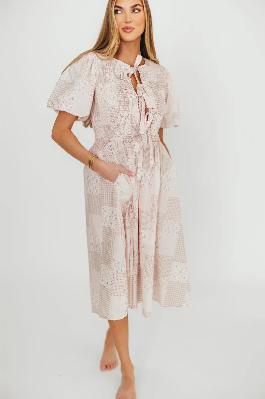 Plaid midi dresses for a fall - themed family gathering Tatum 100% Cotton Front Tie Midi Dress in Pink Plaid midi dresses for a fall - themed family gathering Tatum 100% Cotton Front Tie Midi Dress in Pink