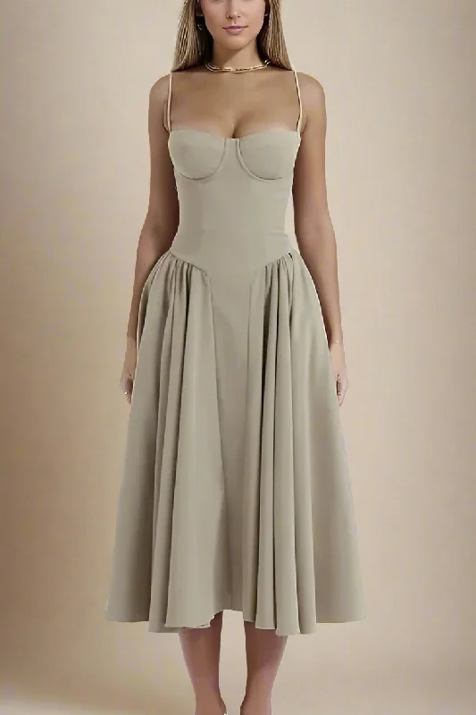  Everly Bodycon Day Midi Dress - Sage Green