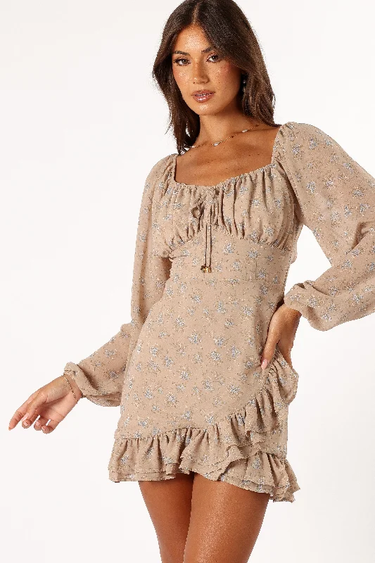 Mini dresses with criss - cross backs for a flirty look Ollive Long Sleeve Dress - Taupe