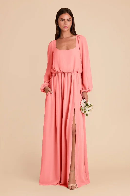 Maternity dress for a coastal vacation Eloise Chiffon Dress - Coral Pink
