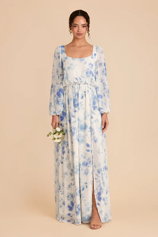 Maternity dress for a baby's first visit to the science center Eloise Chiffon Dress - Blue Rococo Floral Maternity dress for a baby's first visit to the science center Eloise Chiffon Dress - Blue Rococo Floral