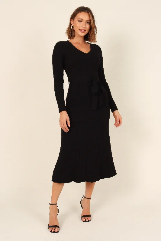 Midi dresses with ruffled bodices for a more pronounced feminine look Reigan Dress - Black Midi dresses with ruffled bodices for a more pronounced feminine look Reigan Dress - Black