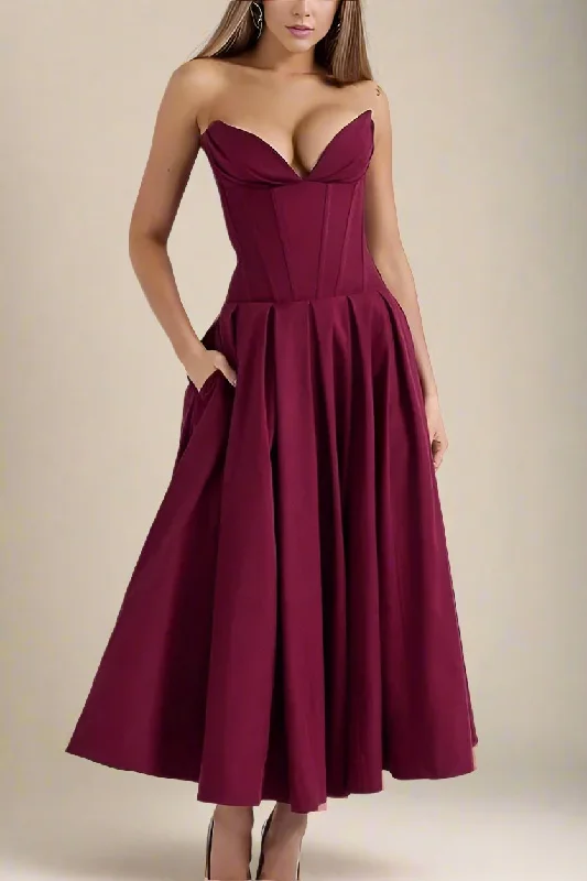  Gabbi Bodycon Midi Dress - Red Wine