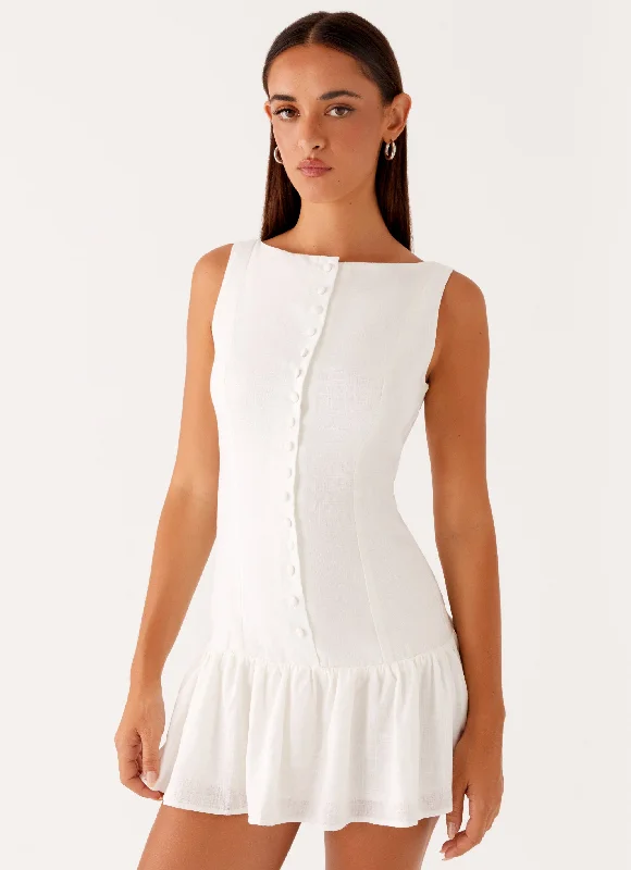  Meggie Linen Mini Dress - White