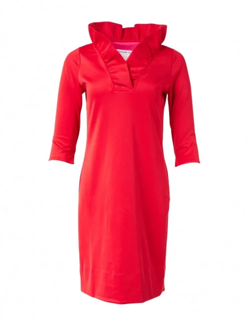  Red Ruffle Neck Dress