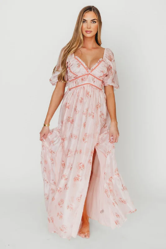 Midi dresses with bow accents for a sweet and charming look Sarah Maxi Dress in Pink Floral