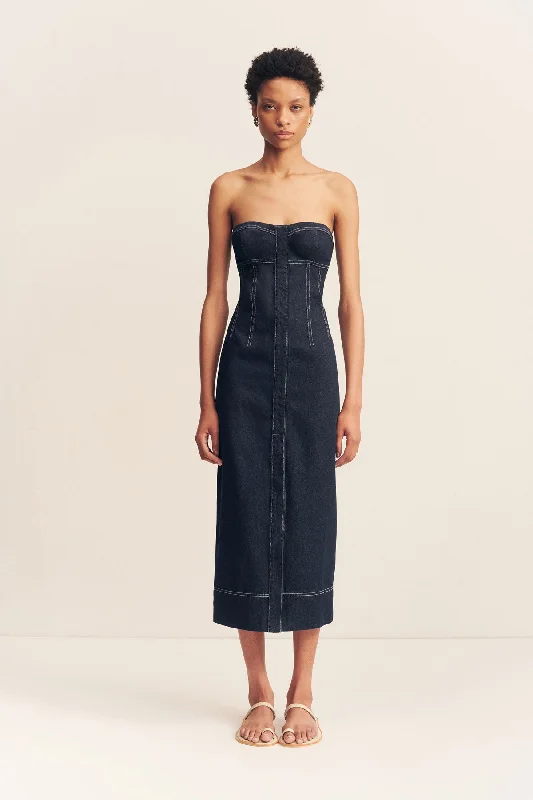 Midi dresses with one - shoulder designs for a modern and asymmetric style JAQUES STRAPLESS MIDI DRESS Midi dresses with one - shoulder designs for a modern and asymmetric style JAQUES STRAPLESS MIDI DRESS