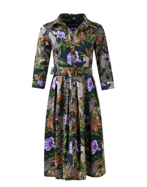 Everyday Denim Dress with Distressed Details​ Audrey Multi Jungle Print Cotton Stretch Dress
