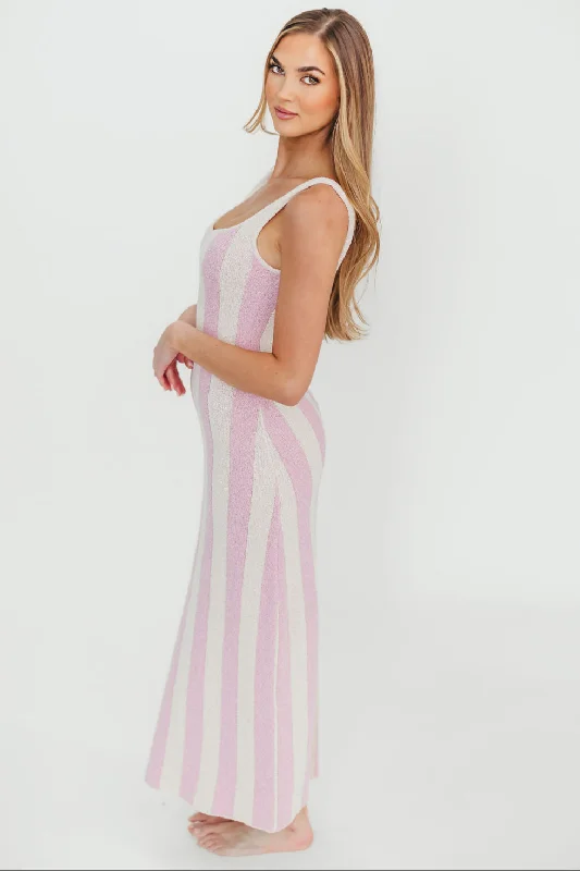 Velvet midi dresses in jewel tones for a glamorous winter event Gianna Striped Sweater Maxi Dress in Pink/Ivory Velvet midi dresses in jewel tones for a glamorous winter event Gianna Striped Sweater Maxi Dress in Pink/Ivory