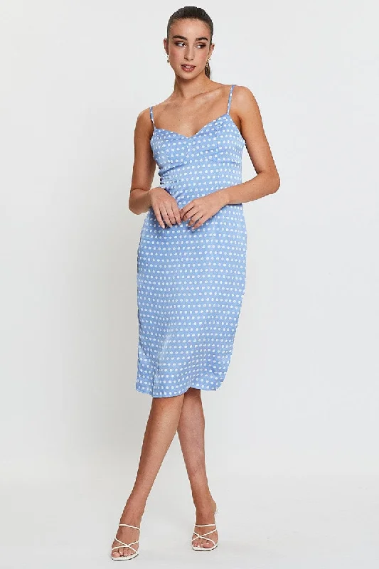 Midi dresses with geometric cutouts for a contemporary and edgy look Polka Dot Midi Dress Sleeveless Evening