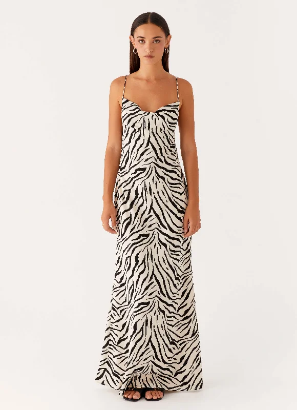 Everyday Dress with Tiered Skirt for a Voluminous Look Gianni Cowl Maxi Dress - Zebra Everyday Dress with Tiered Skirt for a Voluminous Look Gianni Cowl Maxi Dress - Zebra