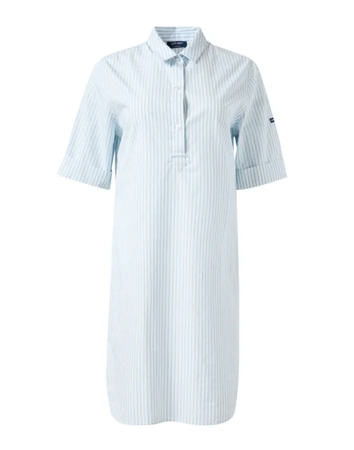 Everyday Dress with Camouflage Print for a Bold Statement​ Leonie White and Light Blue Striped Cotton Shirt Dress