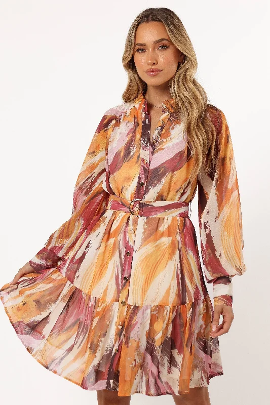 Mini dresses with puff sleeves for a vintage look Quinn Long Sleeve Mini Dress - Warm Multi