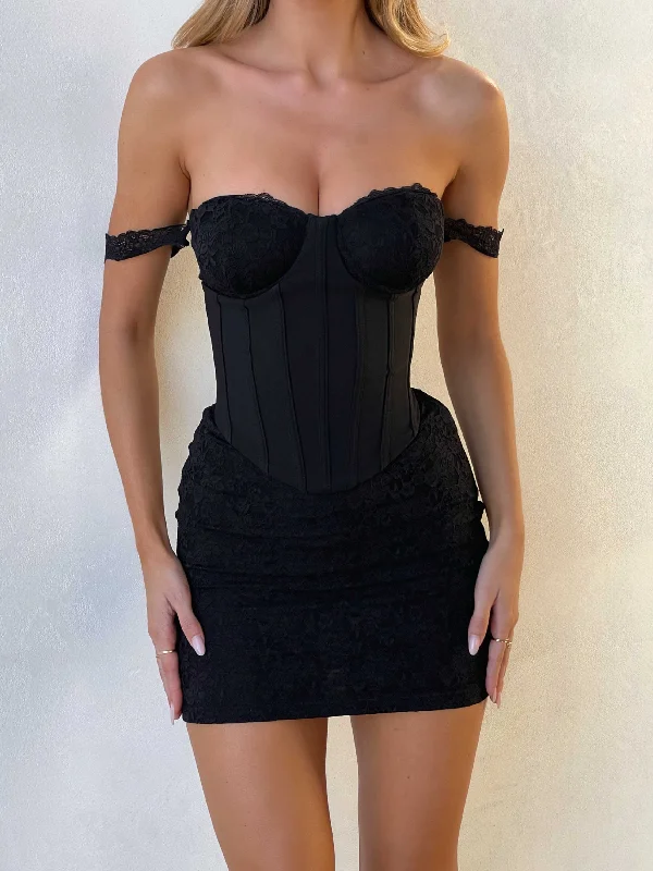 Mini dresses with V - necklines for a flattering shape ZANA MINI DRESS BLACK