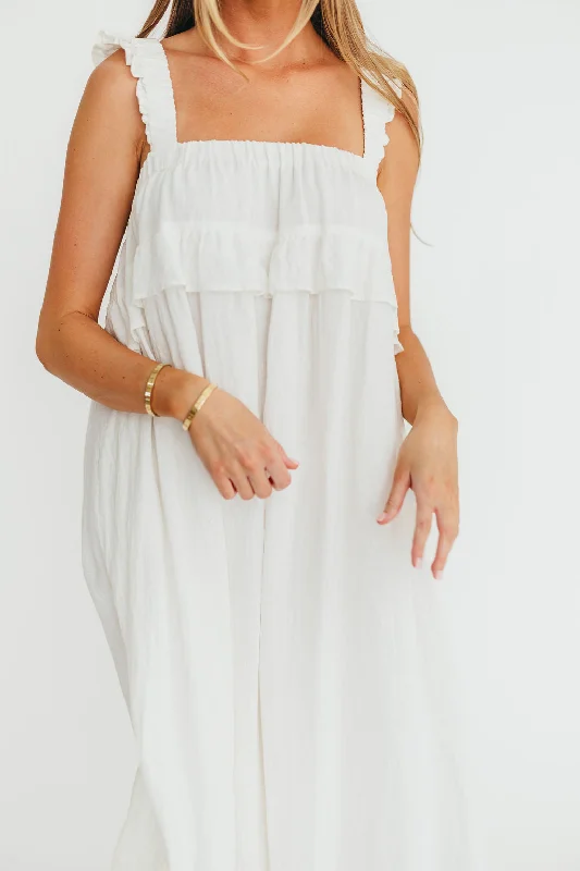 Midi dresses with ruffled hems for a romantic date night Lelah 100% Linen Maxi Dress in Off-White - Bump Friendly Midi dresses with ruffled hems for a romantic date night Lelah 100% Linen Maxi Dress in Off-White - Bump Friendly