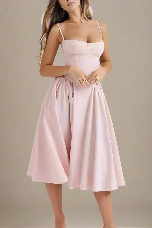 Everyday Dress with Pintucked Details for a Textured Look Everly Bodycon Day Midi Dress - Dusty Pink Everyday Dress with Pintucked Details for a Textured Look Everly Bodycon Day Midi Dress - Dusty Pink