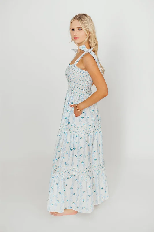 Midi dresses with ribbed textures for a unique and tactile appearance Kathryn Tie Shoulder Maxi Dress in Ivory/Blue Floral (Almost Sold Out) Midi dresses with ribbed textures for a unique and tactile appearance Kathryn Tie Shoulder Maxi Dress in Ivory/Blue Floral (Almost Sold Out)