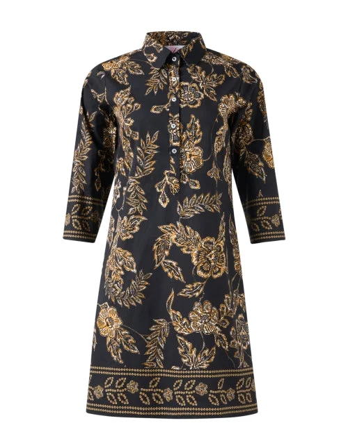  Black Floral Cotton Shirt Dress