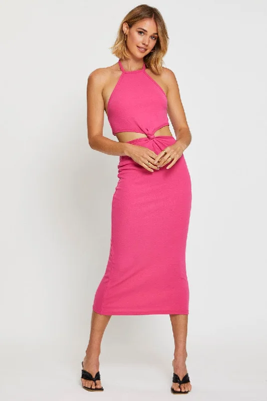 Midi dresses with wrap - around skirts for a customizable fit Pink Midi Dress Sleeveless