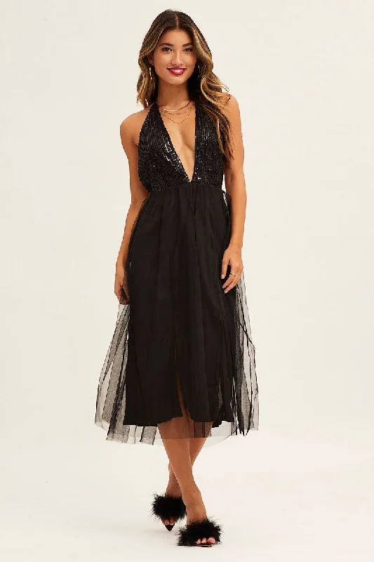 Midi dresses with wrap - around skirts for a customizable fit Black Midi Dress Backless V Neck Lace Midi dresses with wrap - around skirts for a customizable fit Black Midi Dress Backless V Neck Lace