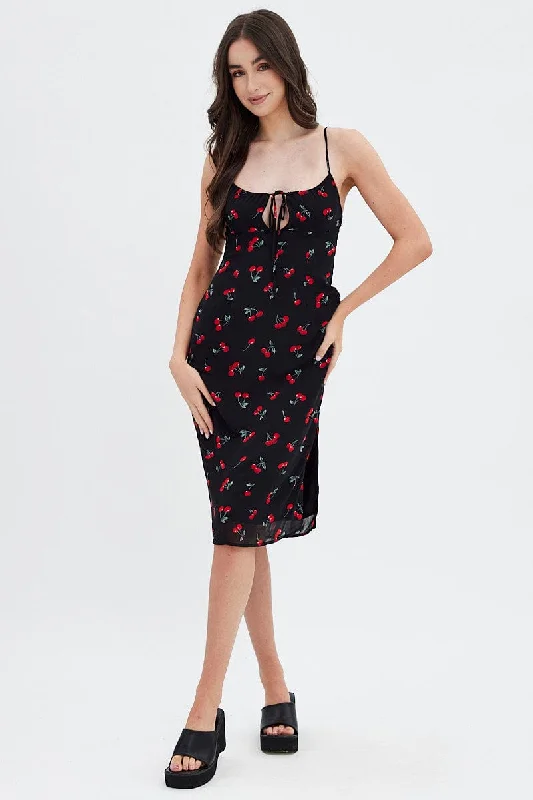 Midi dresses with ruffled sleeves for a more feminine and voluminous look Red Floral Midi Dress Grunge Floral Print Midi dresses with ruffled sleeves for a more feminine and voluminous look Red Floral Midi Dress Grunge Floral Print