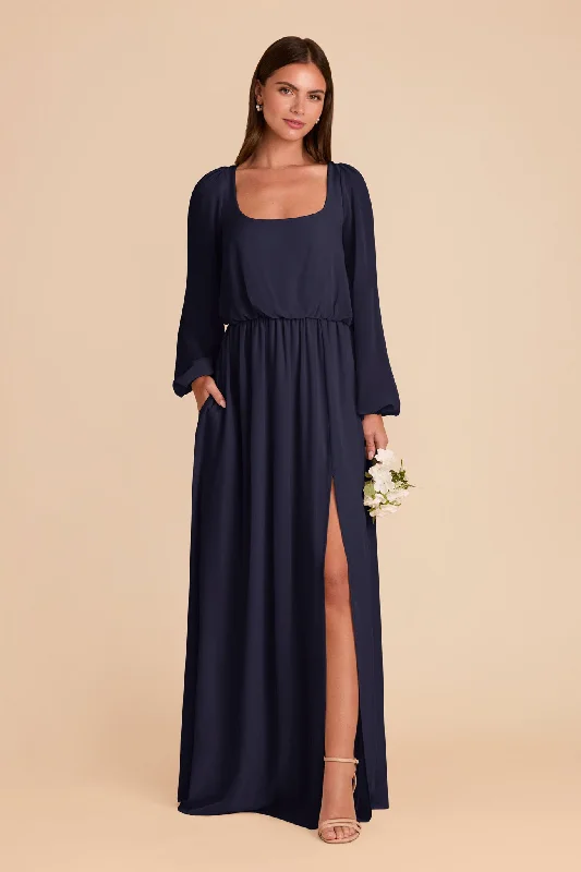 Plus size maternity dress for curvy moms - to - be Eloise Chiffon Dress - Navy