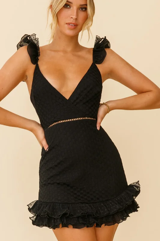 Sequined mini dresses for New Year's Eve Kaley Layered Frill Hem Textured Dress Black Sequined mini dresses for New Year's Eve Kaley Layered Frill Hem Textured Dress Black