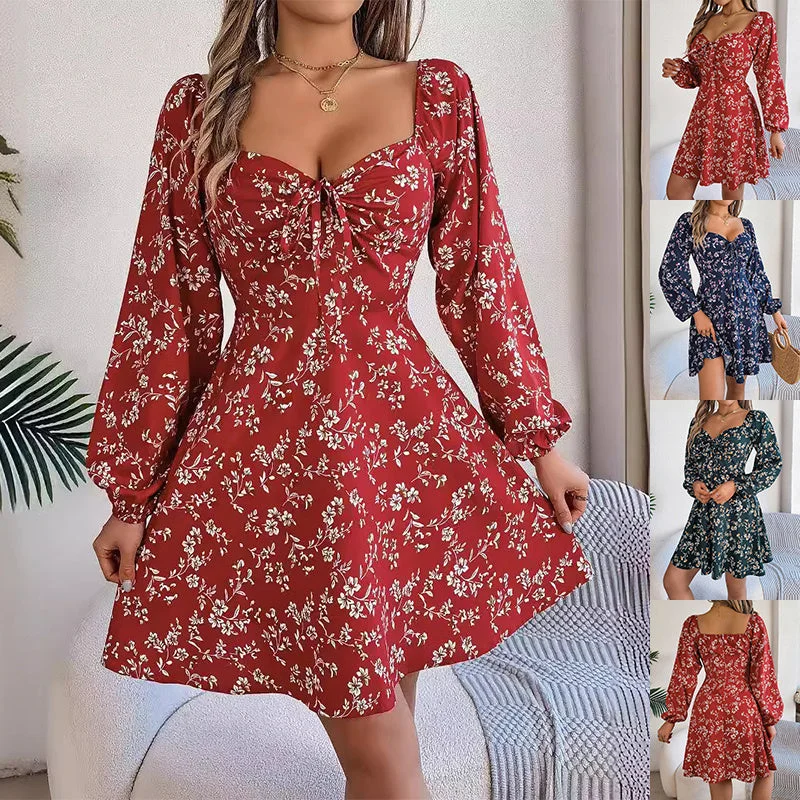 Everyday Dress with Raglan Sleeves for a Comfortable Fit Chiffon Floral Print Short Square Neck Dress with Long Lantern Sleeve Everyday Dress with Raglan Sleeves for a Comfortable Fit Chiffon Floral Print Short Square Neck Dress with Long Lantern Sleeve