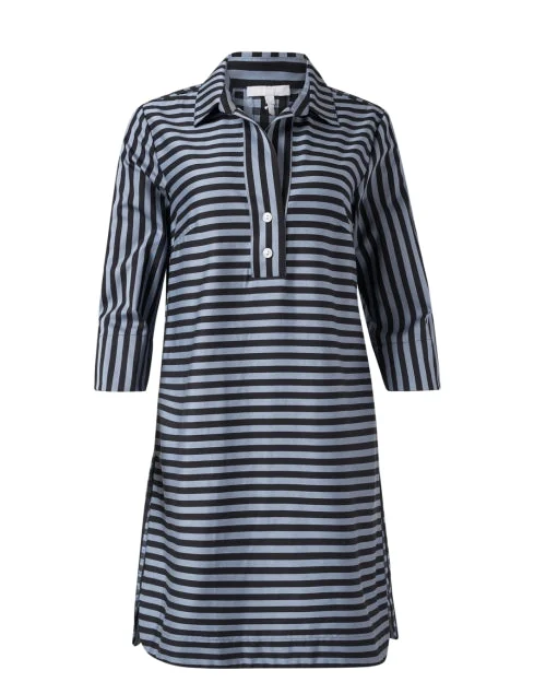  Aileen Black and Grey Striped Cotton Dress