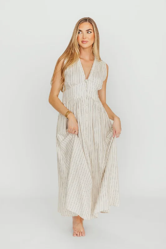 Midi dresses with patchwork patterns for a one - of - a - kind style Pippy Button Down Maxi Dress in Natural/Black - Nursing Friendly Midi dresses with patchwork patterns for a one - of - a - kind style Pippy Button Down Maxi Dress in Natural/Black - Nursing Friendly