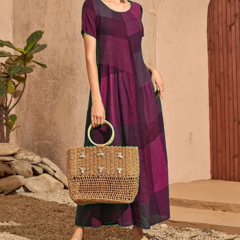 Everyday Short - sleeved Dress with Puffed Sleeves for a Retro Look Oversized Retro Design Loose Waist Color Block Dress Everyday Short - sleeved Dress with Puffed Sleeves for a Retro Look Oversized Retro Design Loose Waist Color Block Dress