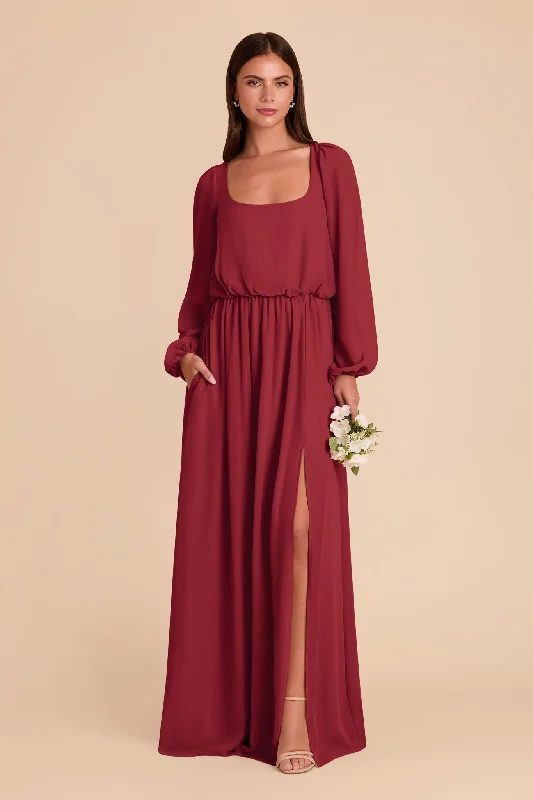 Maternity dress for a baby's first visit to the farm Eloise Chiffon Dress - Burgundy Maternity dress for a baby's first visit to the farm Eloise Chiffon Dress - Burgundy