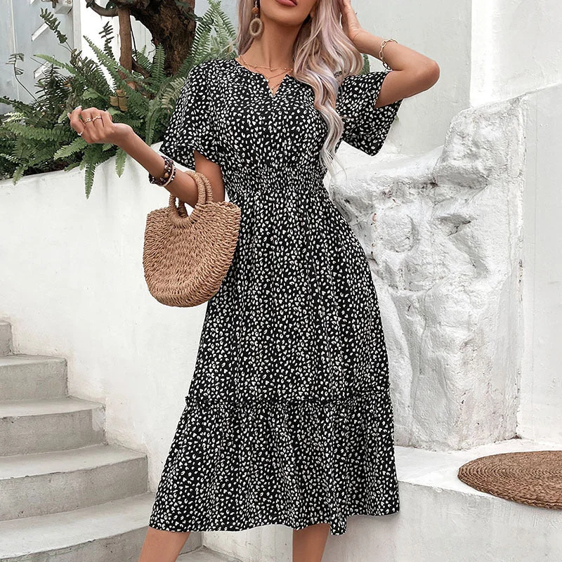  Fashion Dots Ruffle Print Dress