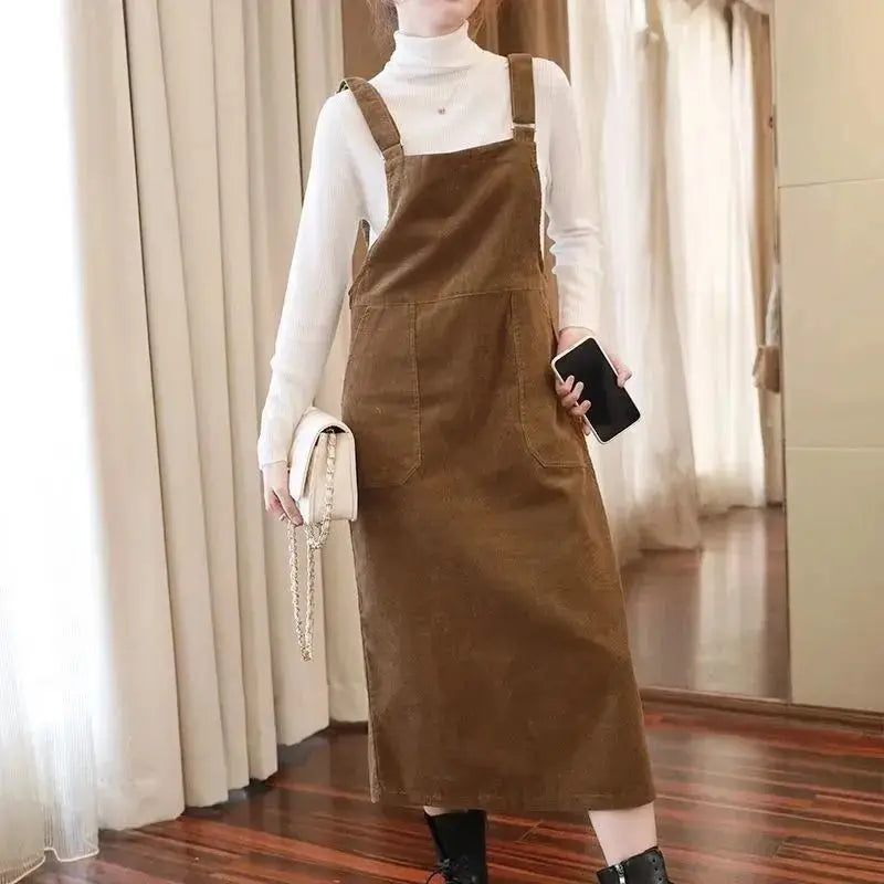  Vintage Corduroy  Square Collar Corduroy  Sleeveless Dress